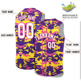 Custom Purple Gold and Pink Camo Fashion Authentic Sleeveless Baseball Jersey
