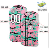 Custom Light Pink Bright Green and Black Camo Fashion Authentic Sleeveless Baseball Jersey