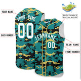 Custom Aqua Black and Khaki Camo Fashion Authentic Sleeveless Baseball Jersey