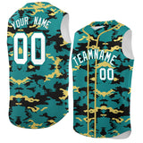 Custom Aqua Black and Khaki Camo Fashion Authentic Sleeveless Baseball Jersey