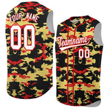 Custom Black Old Gold and Red Camo Fashion Authentic Sleeveless Baseball Jersey