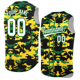 Custom Black Gold and Kelly Green Camo Fashion Authentic Sleeveless Baseball Jersey