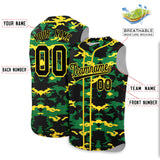 Custom Black Kelly Green and Gold Camo Fashion Authentic Sleeveless Baseball Jersey