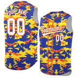 Custom Royal Gold and Orange Camo Fashion Authentic Sleeveless Baseball Jersey