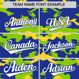 Custom Royal Neon Green and Gold Camo Fashion Authentic Sleeveless Baseball Jersey