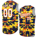 Custom Navy Gold and Orange Camo Fashion Authentic Sleeveless Baseball Jersey