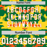 Custom Kelly Green Gold and Orange Camo Fashion Authentic Sleeveless Baseball Jersey