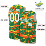 Custom Kelly Green Orange and Gold Camo Fashion Authentic Sleeveless Baseball Jersey