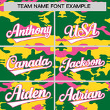 Custom Kelly Green Gold and Pink Camo Fashion Authentic Sleeveless Baseball Jersey