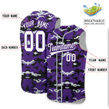 Custom Purple Black and Silver Camo Fashion Authentic Sleeveless Baseball Jersey
