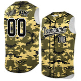 Custom Olive Khaki and Black Camo Fashion Authentic Sleeveless Baseball Jersey