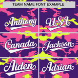 Custom Purple Pink and Fluorescent Green Camo Fashion Authentic Sleeveless Baseball Jersey