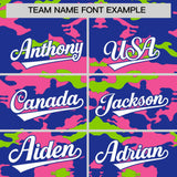 Custom Royal Pink and Neon Green Camo Fashion Authentic Sleeveless Baseball Jersey