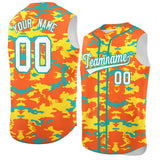 Custom Orange Gold and Aqua Camo Fashion Authentic Sleeveless Baseball Jersey