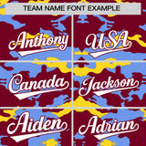Custom Crimson Light Blue and Gold Camo Fashion Authentic Sleeveless Baseball Jersey