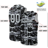 Custom Black Gray and Silver Camo Fashion Authentic Sleeveless Baseball Jersey