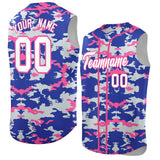 Custom Royal Silver and Pink Camo Fashion Authentic Sleeveless Baseball Jersey