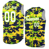 Custom Navy Gold and Neon Green Camo Fashion Authentic Sleeveless Baseball Jersey