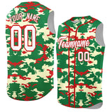Custom Kelly Green Red Camo Fashion Authentic Sleeveless Baseball Jersey