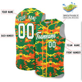 Custom Kelly Green Orange and Gold Camo Fashion Authentic Sleeveless Baseball Jersey