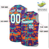 Custom Purple Orange and Aqua Camo Fashion Authentic Sleeveless Baseball Jersey