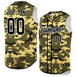 Custom Olive Khaki and Black Camo Fashion Authentic Sleeveless Baseball Jersey