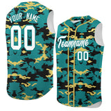Custom Aqua Black and Khaki Camo Fashion Authentic Sleeveless Baseball Jersey