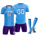 Custom Powder Blue Classic Striped Personalized Soccer Tops/Sets Jersey