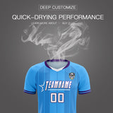 Custom Powder Blue Classic Striped Personalized Soccer Tops/Sets Jersey