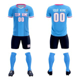 Custom Powder Blue Classic Striped Personalized Soccer Tops/Sets Jersey