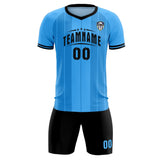 Custom Powder Blue Classic Striped Personalized Soccer Tops/Sets Jersey