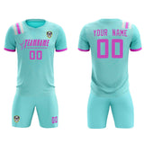 Custom Light Blue Striped Sportswear Soccer Tops/Sets Jersey For Adults