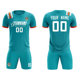 Custom Aqua Striped Sportswear Soccer Tops/Sets Jersey For Adults