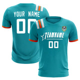 Custom Aqua Striped Sportswear Soccer Tops/Sets Jersey For Adults