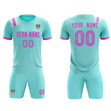 Custom Light Blue Striped Sportswear Soccer Tops/Sets Jersey For Adults