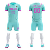 Custom Light Blue Striped Sportswear Soccer Tops/Sets Jersey For Adults