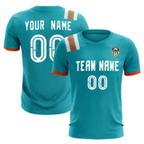 Custom Aqua Striped Sportswear Soccer Tops/Sets Jersey For Adults