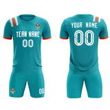 Custom Aqua Striped Sportswear Soccer Tops/Sets Jersey For Adults