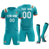 Custom Aqua Striped Sportswear Soccer Tops/Sets Jersey For Adults