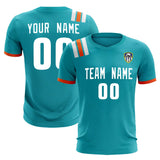 Custom Aqua Striped Sportswear Soccer Tops/Sets Jersey For Adults