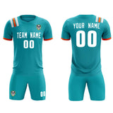Custom Aqua Striped Sportswear Soccer Tops/Sets Jersey For Adults