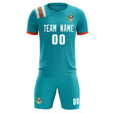 Custom Aqua Striped Sportswear Soccer Tops/Sets Jersey For Adults
