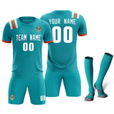 Custom Aqua Striped Sportswear Soccer Tops/Sets Jersey For Adults