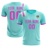 Custom Light Blue Striped Sportswear Soccer Tops/Sets Jersey For Adults