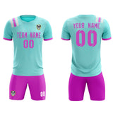 Custom Light Blue Striped Sportswear Soccer Tops/Sets Jersey For Adults