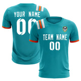 Custom Aqua Striped Sportswear Soccer Tops/Sets Jersey For Adults