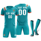 Custom Aqua Striped Sportswear Soccer Tops/Sets Jersey For Adults