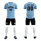 Custom Light Blue Striped Sportswear Soccer Tops/Sets Jersey For Adults