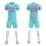 Custom Light Blue Striped Sportswear Soccer Tops/Sets Jersey For Adults