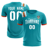 Custom Aqua Striped Sportswear Soccer Tops/Sets Jersey For Adults